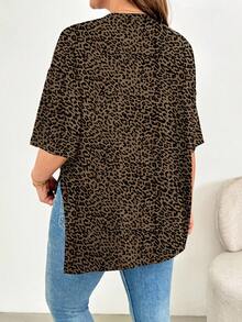 Shapeblank 大码豹纹开衩下摆T恤 - 彩色 - 查看 2