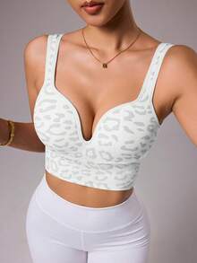 SHEIN Sovereign Charm 无缝豹纹运动文胸吊带背心 女士上衣 带衬垫文胸 运动上衣 内置文胸 豹纹文胸 运动文胸 带衬垫文胸上衣 - 彩色 - 查看 7