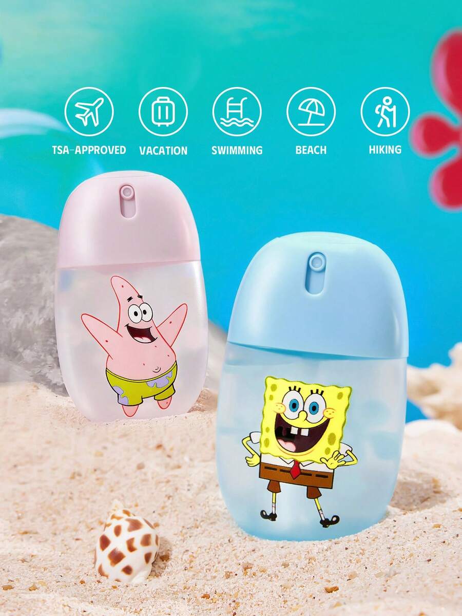 SpongeBob SquarePants | SHEIN 50毫升/1.8盎司可爱卡通糖果色塑料空分装瓶，按压式喷雾瓶，便携式可灌装喷雾瓶，可灌装清洁液、驱蚊液、护肤水等液体，可重复使用灌装瓶，礼品，适合日常使用，旅行必备，喷雾细腻，防漏，容器，浴室 - 彩色 - 查看 1