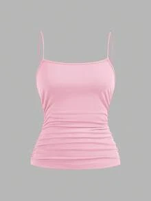 SHEIN EZwear 4件套女士彩色侧褶皱修身休闲吊带背心套装，适合夏季穿着 - 彩色 - 查看 12