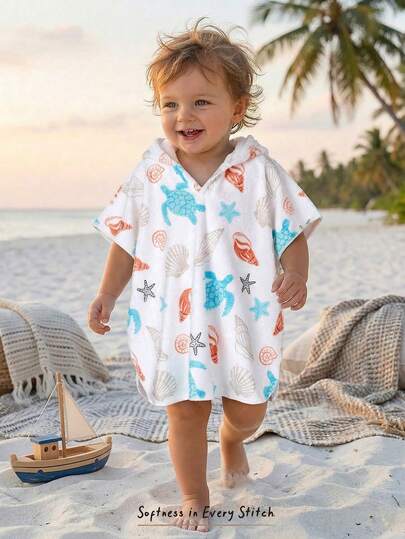 Cozy Pixies Baby Boy Cartoon Pattern Knit Soft Hooded Sleeveless Cover Up