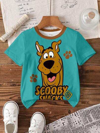 SCOOBY-DOO X SHEIN Camiseta de cuello redondo de manga corta con estampado de dibujos animados para niño pequeño