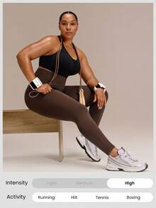 GLOWMODE Plus Size 24" Ultrafine Soft Seamless Powerful Strides Ultra-High Waist Tummy Control Scrunch Butt Lifting Leggings Running Workout Gym - Brown - View 7