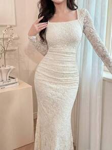 Feyla Đầm dạ hội dài màu trắng ren ôm dáng thanh lịch dành cho nữ. - trắng - Xem 1