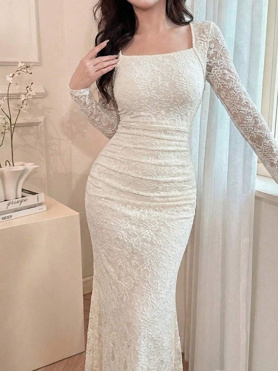 Feyla Đầm dạ hội dài màu trắng ren ôm dáng thanh lịch dành cho nữ. - trắng - Xem 1