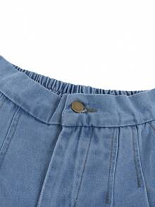 GlowEve 女士时尚褶皱口袋牛仔短裤 - 藍色 - 查看 5