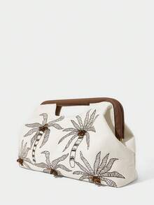 SHECARRY 女士手拿包，图案刺绣，串珠，时尚，优雅，简约，个性化，百搭，适合海滩、度假、假日、夏季、海边、沙滩派对、约会、日常、购物、下午茶等场合，沙滩包 - 米色 - 查看 3