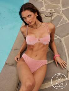 Aralina 3 Piece Velvet Underwire And Bikini Spring Swim Vacation Beach Bikini Set Three Piece Set With Swim Bag - Pink - View 7