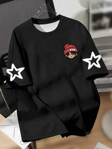 Tween Boys Cute Cartoon Print Short Sleeve T-Shirt - Black - View 2