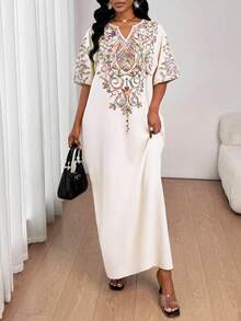 SHEIN Lady Đầm nữ cổ chữ V không tay, có túi, họa tiết hoa, kiểu dáng đi nghỉ mát. - Nhiều màu - Xem 6