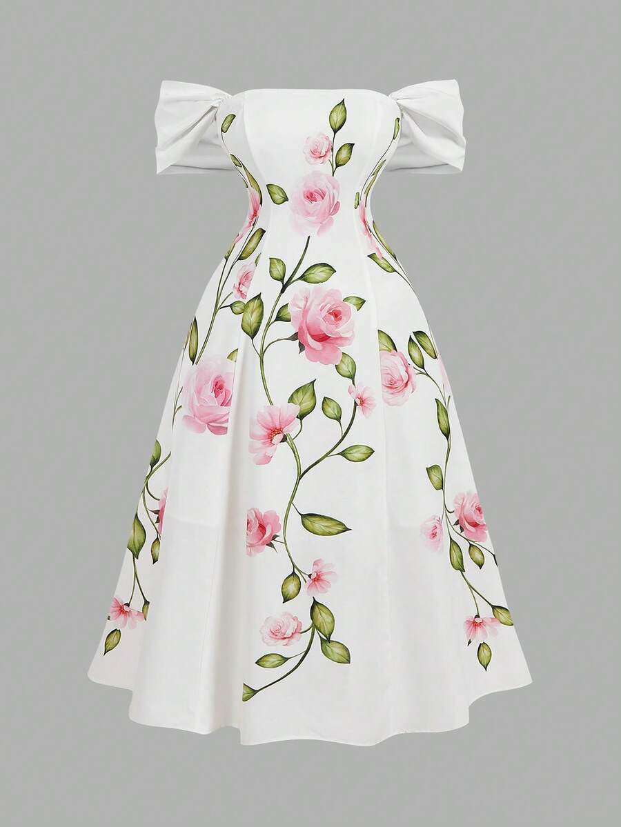 SHEIN MOD Đầm hoa trễ vai thanh lịch dành cho nữ cỡ lớn, thích hợp cho Ngày Valentine, Đám cưới, Đầm thanh lịch, Đầm trắng, Đầm dự tiệc cưới cho nữ, Trang phục xuân/hè, Trang phục dự tiệc trà cho nữ, Ngày lễ, Sinh nhật - Nhiều màu - Xem 1