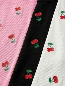 set de 3 Tops Cortos Sin Mangas Estilo Cute con Cerezas - Negro - Ver 7
