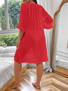 Swim Lushoire Vestido de playa holgado y cómodo con cordón para mujer de talla grande y unicolor - Rojo - Ver 2