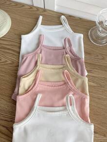 SHEIN Pelele de punto de unicolor lindo de verano para bebé recién nacida, multicolor - Rosa - Ver 2