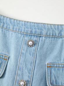 GlowEve Chân váy denim mùa hè dành cho nữ với viền bèo nhún - Rửa nhẹ - Xem 5