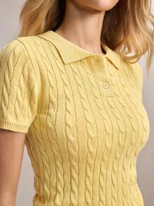 BizChic 新款春夏黄色Polo领麻花针织女式上衣 - 黃色 - 查看 7