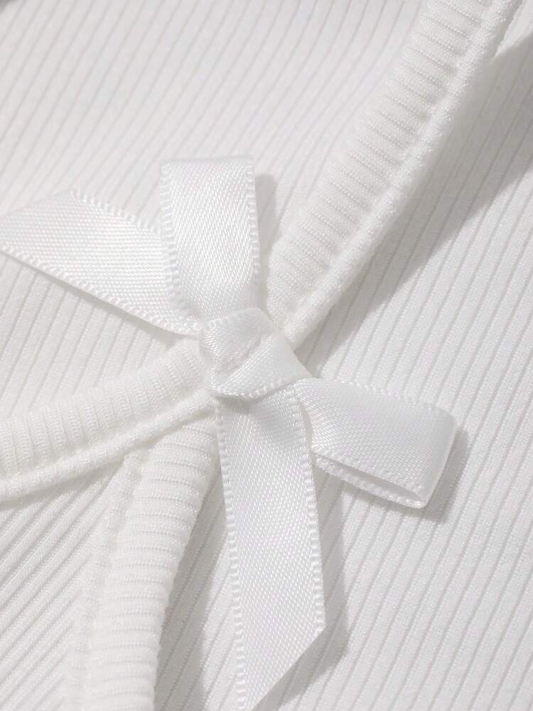 Women's Summer Halter Bowknot Decor Sexy Casual Slim Fit Short Sleeve T-Shirt
