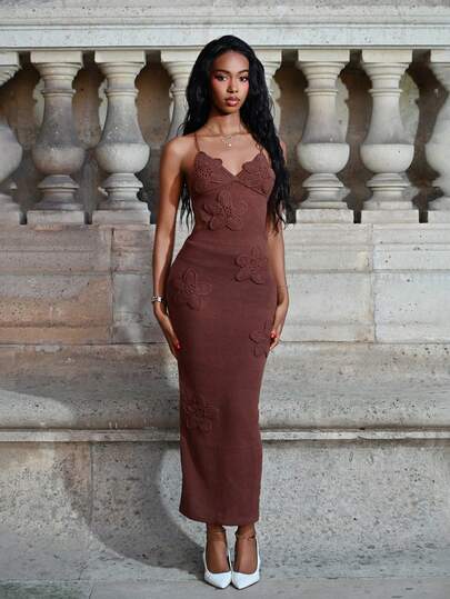 Mima John Vestido sin mangas ajustado hecho a mano a ganchillo con diseño floral, ideal para vacaciones románticas en la playa o citas, para primavera/verano