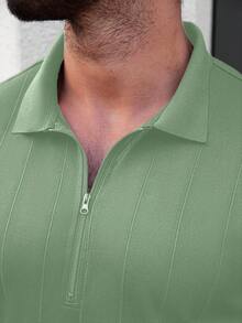 Manfinity CasualCool Polo à manches courtes décontracté à demi-zip de couleur unie pour hommes, été - Vert menthe - Voir 4