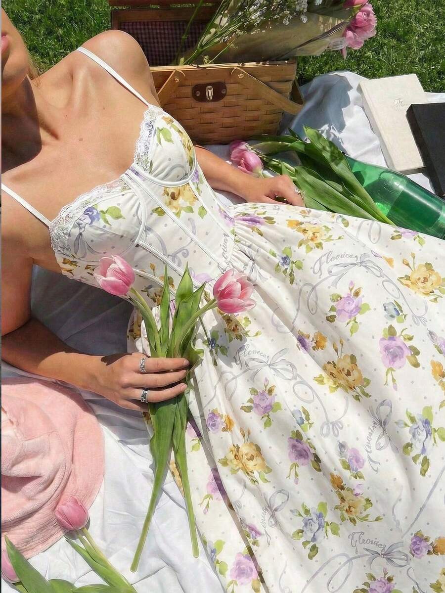 SHEIN MOD Women's Elegant Floral Print Sleeveless Mid-Length Dress, Summer - Multicolor - View 1