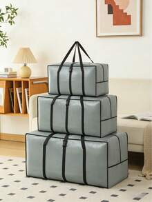 1 pieza Bolsa de almacenamiento grande plegable de tela con asas para edredones, ropa y artículos de temporada, solución de almacenamiento portátil a prueba de agua y polvo para el hogar, viajes y mudanzas, caja de almacenamiento con cremallera de capacidad extra grande como alternativa - Gris - Ver 7