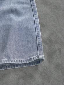 Manfinity Homme 男士休闲宽松口袋牛仔裤 - 淺色水洗藍 - 查看 7