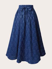 GlowEve CURVE Chân váy dự tiệc chất liệu denim họa tiết hoa hồng jacquard mới cho mùa xuân/hè, chân váy thường ngày cỡ lớn dành cho nữ, trang phục công sở. - Màu xanh lam - Xem 2