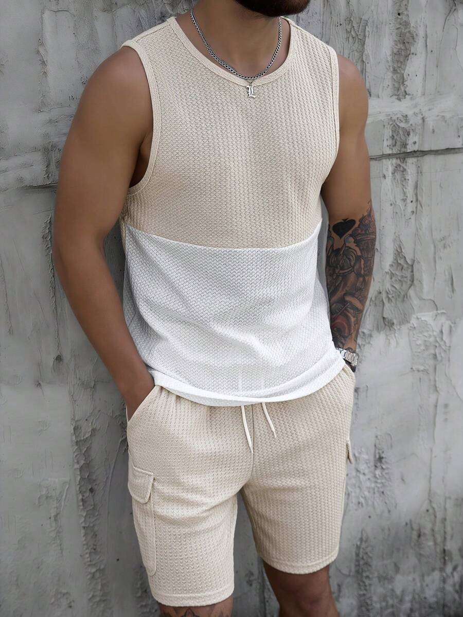 Manfinity Homme Men's Contrast Color Round Neck Sleeveless Casual Summer Vest Set - Multicolor - View 1