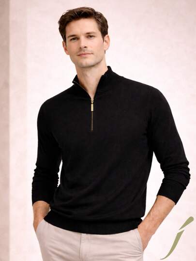 Suéter Hombre Medio Cierre Cuello Alto Tejido Fino (Half Zipper) Casual Elegante PERÉO