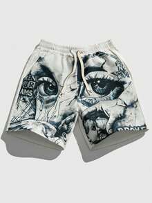 ROMWE MEN Goth Men's Street Graphic Print Casual Shorts, Suitable For Spring And Summer - Multicolor - View 2