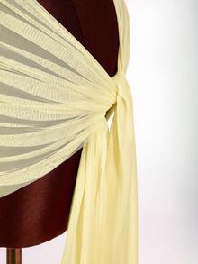 Amplova Women's 3 PiecesBeaded Swimsuit Set Including Sexy Halter Mesh Coverup, Suitable For Holiday Wear With Tie Details - Light Yellow - View 9