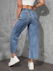SHEIN ICON Jeans droits amples et décontractés bleu clair sans stretch pour grandes tailles - Jean bleu - Voir 2