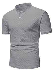 Manfinity Homme 男士純色極簡休閒短袖 Polo 衫，夏季，正式 - 淺灰色 - 查看 3