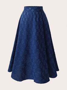 GlowEve CURVE Chân váy dự tiệc chất liệu denim họa tiết hoa hồng jacquard mới cho mùa xuân/hè, chân váy thường ngày cỡ lớn dành cho nữ, trang phục công sở. - Màu xanh lam - Xem 4