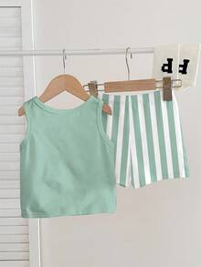 SHEIN Classic Striped Print Soft & Comfortable Casual Outfit For Baby Boy, Suitable For Spring/Summer Wave & Surfing Print Graphic Casual Outfit For Baby Boy, Suitable For Spring/Summer - Multicolor - View 4