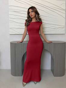 Jemour Vêtements d'été, tenues quotidiennes, de rendez-vous et de voyage, tenues de fête, tenues intérieures élégantes pour femmes, tenues de sortie, robe asymétrique à épaules tombantes extra-longue avec traîne, tenues de club pour femmes, tenues de rendez-vous, robes de banquet, robe de soirée longue, robe bordeaux, robe longue sexy, robe formelle à une épaule, robe d'été, robe élégante, femmes de petite taille - Framboise - Voir 5