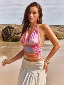 Opulessa Women's Halter Neck Vest For Spring/Summer Vacation - Multicolor - View 3