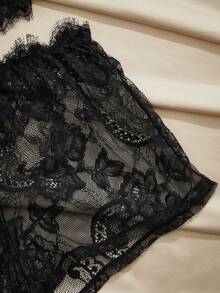 Charlaine 女士性感透视蕾丝吊带背心和短裤睡衣套装，夏季 - 黑色 - 查看 5