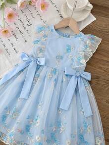 LMoss Kids Đầm voan hoa xếp tầng cho bé gái - Màu xanh nhạt - Xem 4