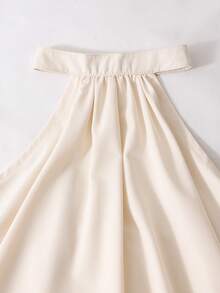 SHEIN 1pc Girls' Adjustable Halter Solid Color Dress, Backside Hollow Design, Suitable For Summer Travel, Vacation, Beach Wear - Apricot - View 4