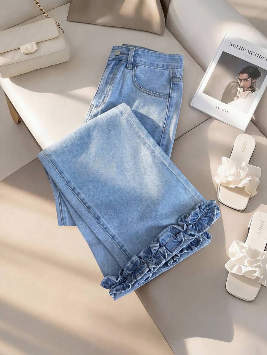 GlowEve Jeans de mezclilla minimalistas y casuales de unicolor para mujer - Azul - Ver 1