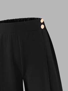SHEIN Celana Panjang Pinggang Tinggi Model Lebar untuk Remaja Putri, Gaya Kasual Longgar Minimalis, Cocok untuk Aktivitas Luar Ruangan, Relaksasi, dan Hiburan - Hitam - View 5