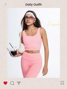 Eassivo Women's Drawstring Backless Sports Tank Top, Sleeveless Yoga Running Casual Slim Fit Vest - Pink - View 5