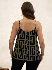 Chikora Atasan Camisole Kasual Motif Geometris untuk Wanita Ukuran Besar - Hijau Tentara - View 2