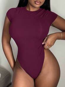 Alexandranx Solid Slim Fit Bodysuit ,Petite Women - Purple - View 3