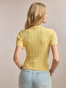 BizChic 新款春夏黄色Polo领麻花针织女式上衣 - 黃色 - 查看 2