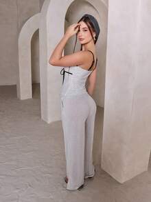 Duda Rubert 女式撞色波尔卡圆点印花系带吊带背心 - 黑與白 - 查看 2