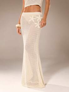 Avantive Đầm du lịch nữ móc len họa tiết sao biển và đuôi cá, khoét rỗng, thích hợp mặc đi nghỉ mát. - trắng - Xem 4