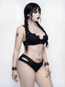 ROMWE Goth Traje de baño de 2 piezas de estilo gótico talla grande - Negro - Ver 4