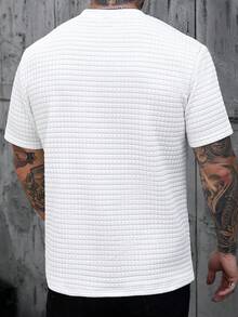 Manfinity CasualCool Áo thun nam tay ngắn cổ chữ V kẻ caro dáng thường ngày - trắng - Xem 2